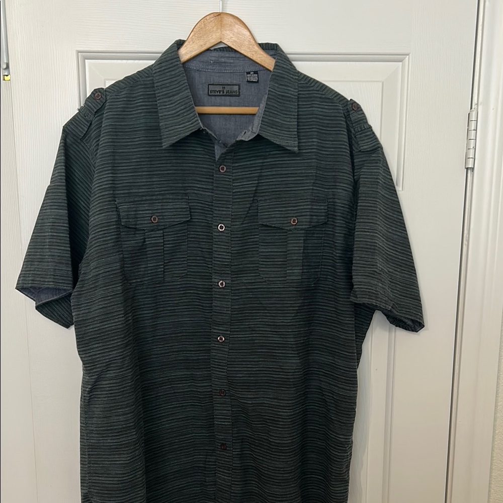 Steves Jeans Black Casual Button Down Shirt- 2XL